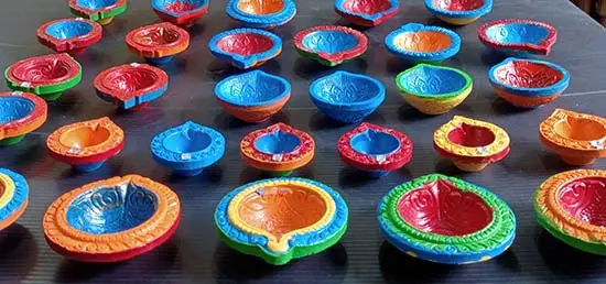 Painted diyas by children at TMC, Mumbai