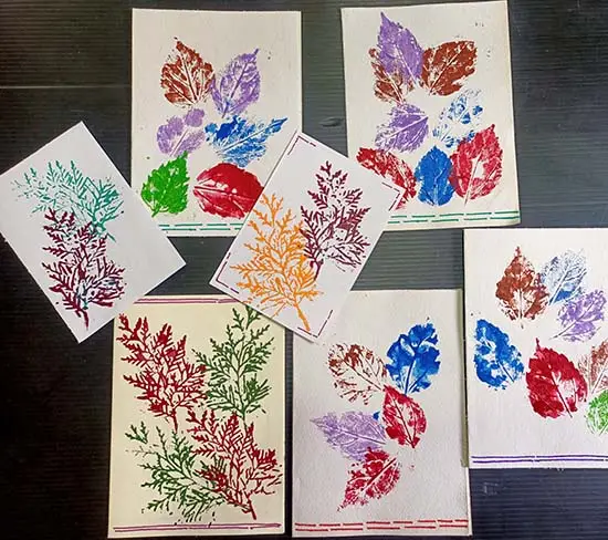 Leaf print greeting cards for Diwali 