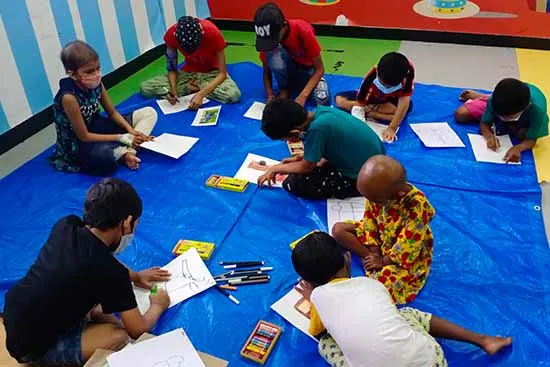 Children from the children art workshop on 7 April 2022 at TMC, Mumbai