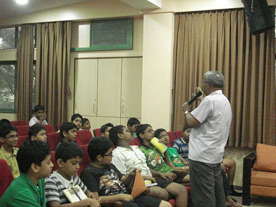 Question answers with students at Calligraphy workshop by Prof. Babu Udupi