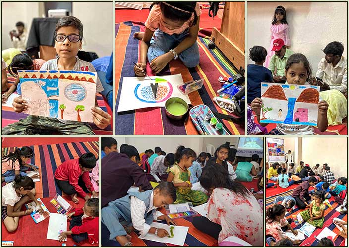 children painting on Thalassemia Day