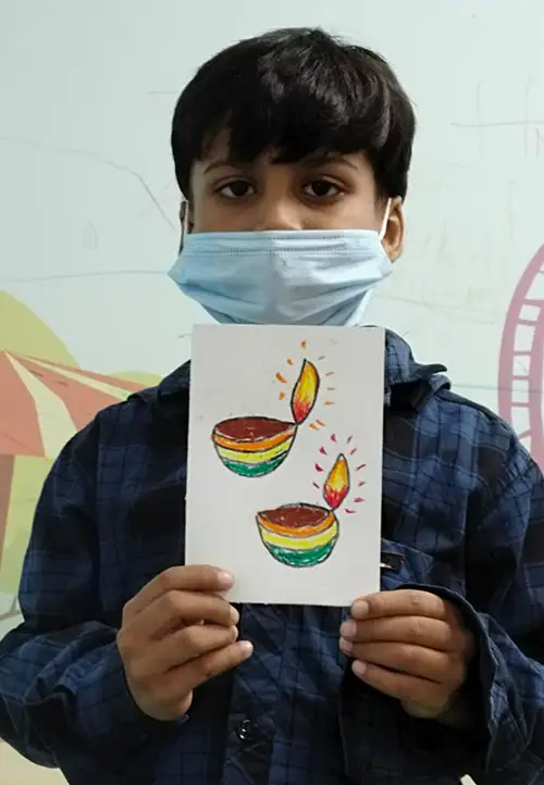 Diya greeting card for Diwali made by children undergoing cancer treatment