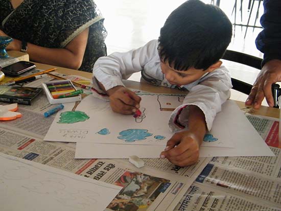 Drawing by boy at diwali workshop