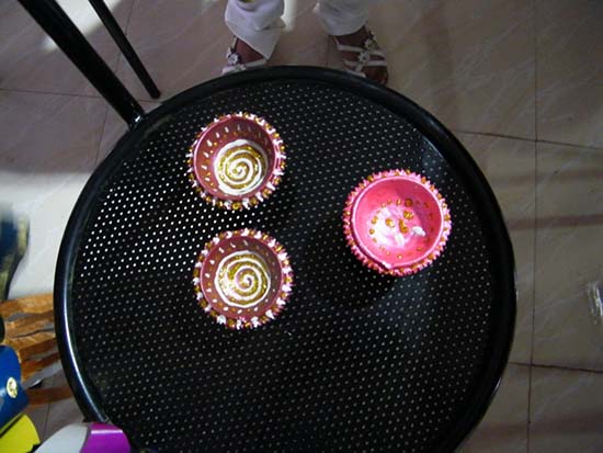 Painted diyas by participants