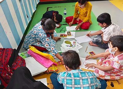 Kids painting workshop on 21 July 2022 at Tata Memorial Centre, Mumbai