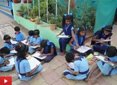 Painting workshop for adivasi (tribal) girls at Varwada ashramshala, Dist. Palghar, Maharashtra