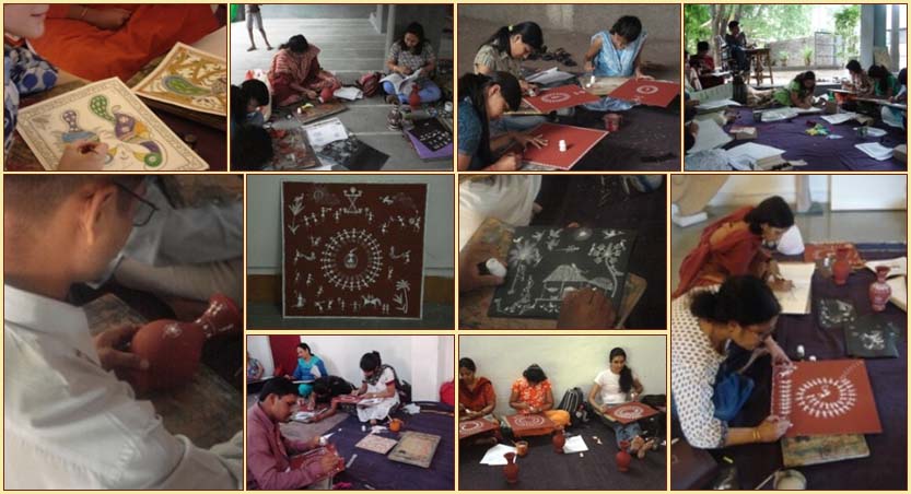 pictures from Warli painting workshops by Art India Foundation