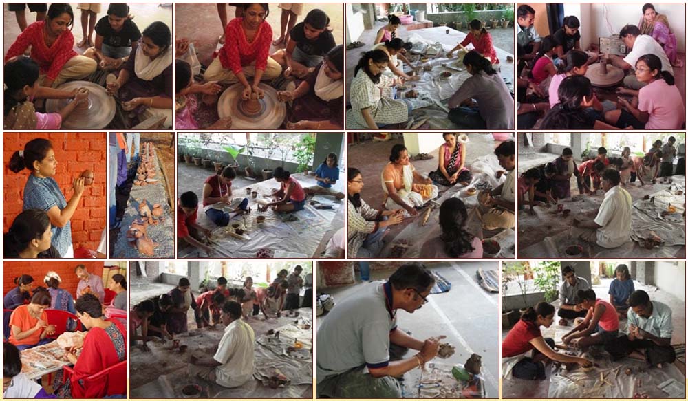 participants working during pottery workshop
