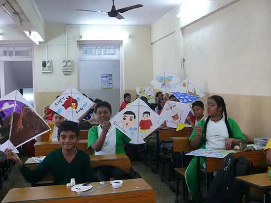 Girls & Boys with their Kite at Kite Painting Workshop