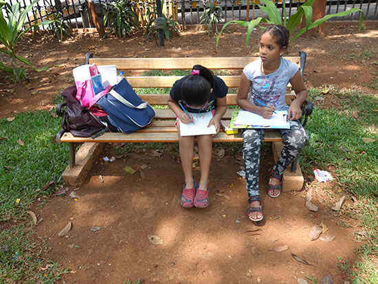 Girls at Outdoor painting workshop