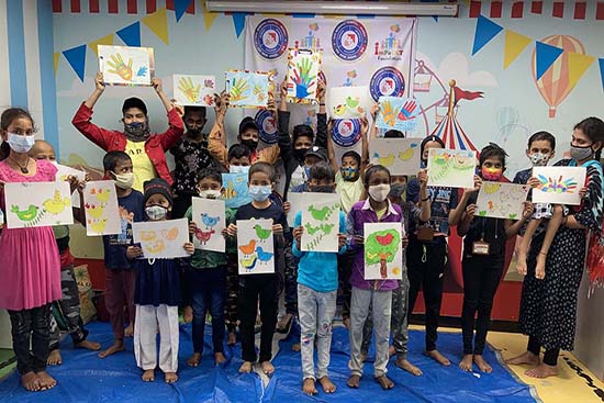 Children undergoing treatment for cancer at art workshop by Khula Aasmaan