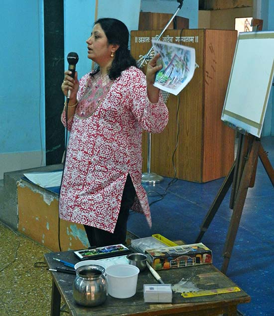 artist Chitra Vaidya at Madhavrao Bhagwat High School, Vile Parle, Mumbai