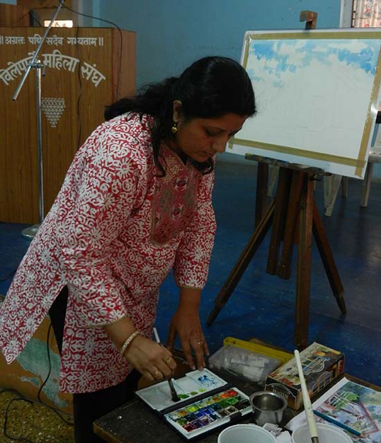Demonstration of watercolour painting by artist Chitra Vaidya