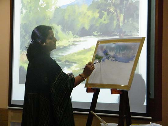 watercolour painting demonstration by artist Chitra Vaidya at Jnana Prabodhini Prashala, Pune