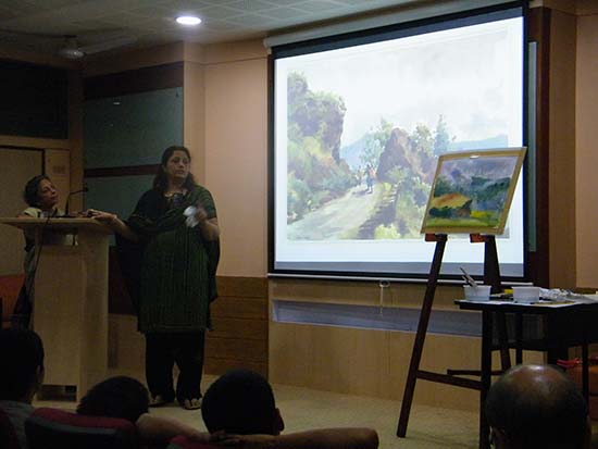 Dr. Nalini Bhagwat with Chitra Vaidya at watercolour painting demonstration