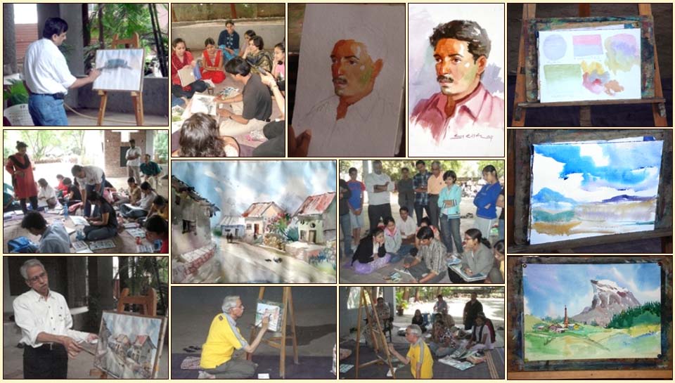 pictures from watercolour painting workshops by Art India Foundation